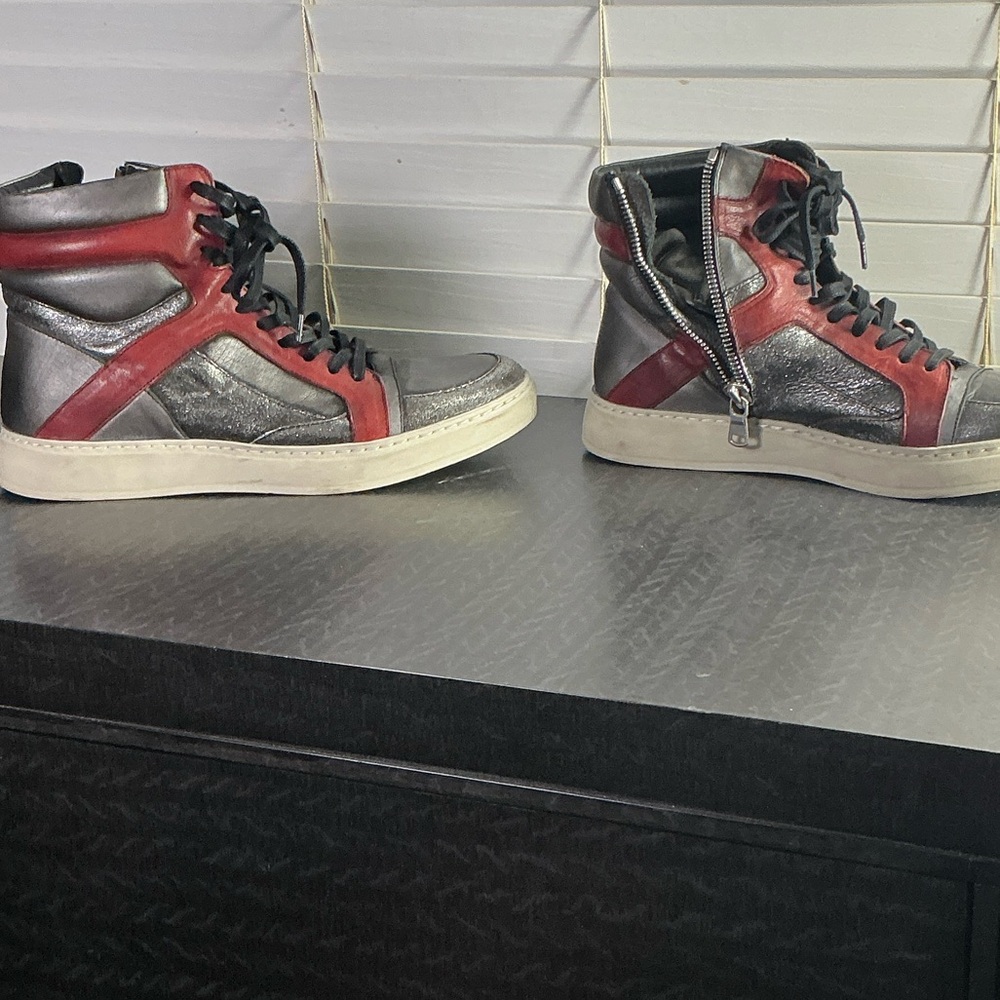 John Varvatos Red and Gray High-Top Sneakers